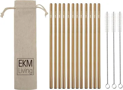 Image de EKM Living Edelstahl Strohhalme 12er Set Kupfer gerade GmbH, Trinkhalme, bruchfest, wiederverwendbar, spülmaschinengeeignet, plastikfrei (Kupfer gerade, 12)