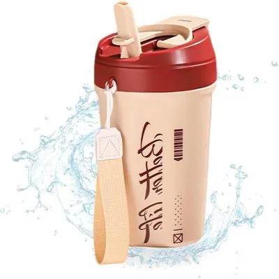 Produktbild von Isolierter Thermosbecher mit Trinkhalm für unterwegs (520 ml) - Leckfreier Thermobecher in Saffrongel