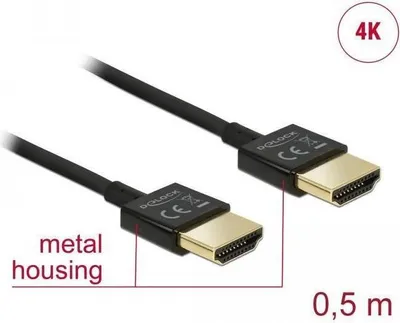 Produktbild von DELOCK HDMI Kabel Ethernet A -> A St/St 0.50m 3D 4K slim