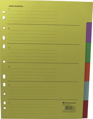 Produktbild von Soennecken 1528, Leerer Registerindex, Karton, Mehrfarbig, Porträt, A4, 250 g/m²