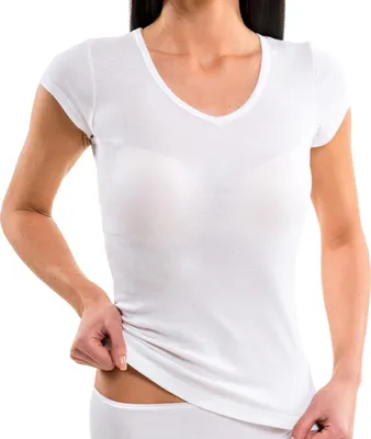 Produktbild von HERMKO 17880 Damen Shirt V-Ausschnitt + kurzen Ärmeln, Farbe:weiß, Größe:44/46 (L)