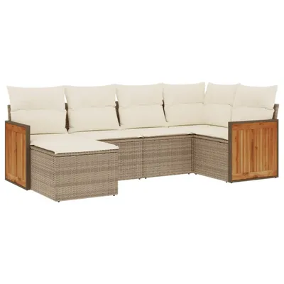 Produktbild von vidaXL 6-tlg. Garten-Sofagarnitur mit Kissen Beige Poly Rattan