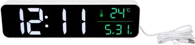 Produktbild von LED-Musikwecker, 5 Helligkeitsstufen, 12/24-Stunden-Display, große Temperaturanzeige, Datumsanzeige, Digitaluhr, Netzbetrieb,English White