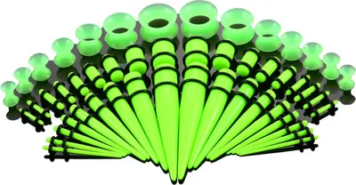 Produktbild von ele ELEOPTION Ohrdehner Set Ohr Taper 18 Paare Dehnstäbe Set Acryl Silikon Ohrpiercing 1,6mm-10mm mit 7 Paare Flared Tunnel Plug set 3mm-12mm, Leuchtendes Grün