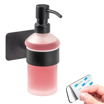 Immagine prodotto di bremermann serie bagno PIAZZA BLACK TAPE - Distributore di sapone senza foratura - con cuscinetto adesivo, in vetro satinato e acciaio inox, nero opaco