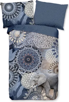 Produktbild von Traumschloss Comfort Flanell Bettwäsche - Meya - Mandalas mit Elefant. blau 155 x 220 cm blaue Mandalas mit Elefant