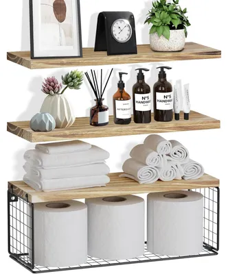 Produktbild von Wandregal aus Holz für die Küche, Wandregale, Küchenregal fürs Badezimmer, schwebendes Regal für Wohnzimmer, Küche, Schlafzimmer oder Büro.