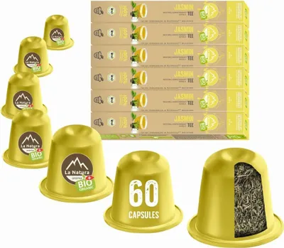 Produktbild von Jasmin Tee - 60 Teekapseln | La Natura Lifestyle Organic 120g| biobasiert | Nespresso®*³ kompatible