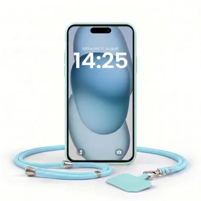 Produktbild von Handyhülle für Apple iPhone 15 mit Handykette Band Kordel Hülle Case Schutzhülle Hellblau