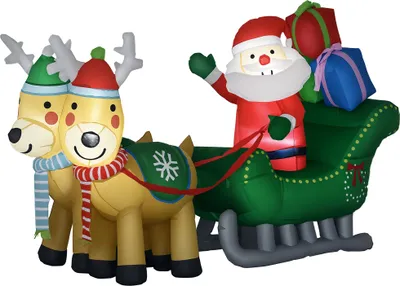 Produktbild von Aufblasbarer Weihnachtsmann mit Gebläse - Weiß-Goldene Weihnachtsdekoration für Innen & Außen, wetterfest, inkl. Standfest