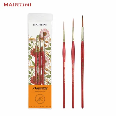 Produktbild von Mairtini Künstlerpinsel Set - 3 Pinsel (Größe 0 / 2 / 4) - Feine Detailpinsel aus Synthetik-Minkhaar - hohe Wasseraufnahme & präzise Strichführung