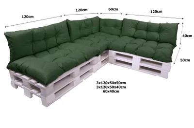 Image de Ensemble de coussins en palette 7 | coussin 120x50 + coussin de dossier 120x40cm | coussins en palette | ensemble de coussins en palette pour l'extérieur | coussin en palette vert