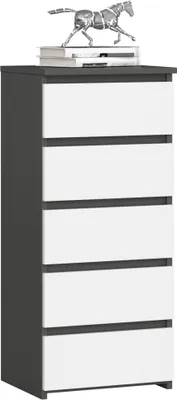 Obrázek produktu pro komoda 3xEliving, příborník s 5 zásuvkami (š:40 cm x v:92 cm x h:35 cm) v grafitově šedé a bílé barvě