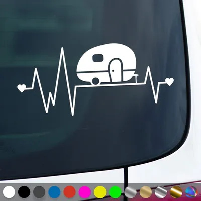 Produktbild von PantherPixel Wohnwagen Herzschlag Aufkleber Camping Wohnmobil Sticker Auto Geschenkidee Farbe Weiss
