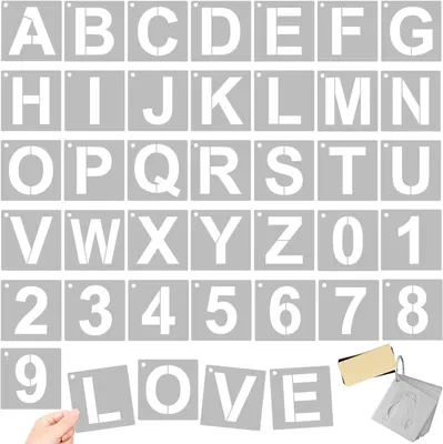 Produktbild von Buchstaben- und Zahlenschablonen-Set - 36-teilig - 7,6 cm Normschrift für Handlettering, Basteln und Malen