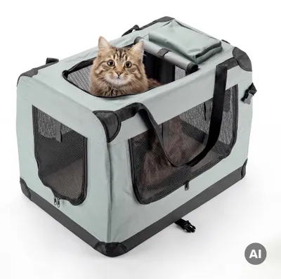 Produktbild von Fudajo Faltbare Transportbox für Hunde, Katzen L (70x52x50cm), robust, leicht, sicher, Hundebox mit Tragegriff und Decke, Grau