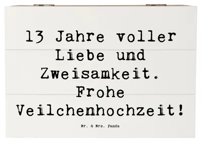 Produktbild von Mr. & Mrs. Panda Box Spruch 13. Hochzeitstag Veilchenhochzeit 22 x 15 cm - Weiß - Geschenk, Kiste, Hochzeit, feiern, Heiraten, schatztruhe, fotobox, Heirat, Liebe