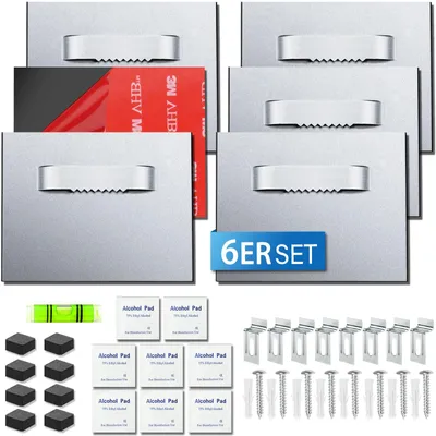 Produktbild von 6 selbstklebende Fotohaken für Bilderrahmen (6 x 8 cm), zum Aufhängen ohne Bohren, zum Aufkleben, für Fotos bis 6 kg, inklusive 25 Zubehörteilen