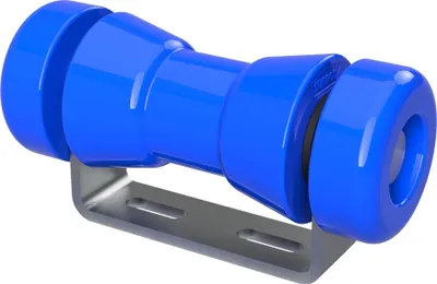 Image de Rouleau de quille en polyuréthane avec support y compris les embouts aide à la mise à l'eau des remorques de bateaux galvanisé SUPROD, 130 mm (+ EC), bleu