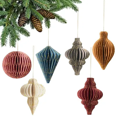 6er Set 3D-Honigwaben-Weihnachtskugeln, Papier, mehrfarbig
