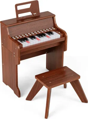 Image de Clavier 25 touches COSTWAY pour enfants, piano électronique pour enfants avec tabouret, microphone réglable, pupitre & mode d'apprentissage, piano pour enfants à partir de 3 ans