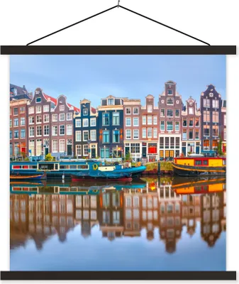 Produktbild von MuchoWow® Textilposter Wasser - Boot - Amsterdam 60x60 cm mit schwarzem Rahmen - Posteraufhänger