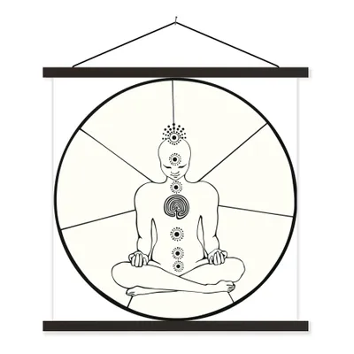Produktbild von MuchoWow® Textilposter Strichdarstellung der sieben Chakren 120x120 cm mit schwarzem Rahmen - Aufhängungsset