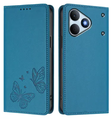 Image de Étui en cuir pour Realme Note 80, étui de protection type portefeuille en cuir gaufré « papillon » avec support, bleu