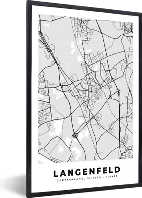 Produktbild von MuchoWow® Gerahmtes Poster Langenfeld - Stadtplan - Deutschland - Karte 40x60 cm - Poster mit Schwarzem Bilderrahmen Wandposter Rahmen Foto Bilder - Papierdruck - Wandbilder