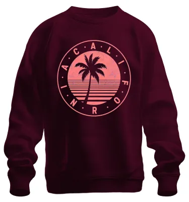 Productafbeelding van California Palme Strand Zonsondergang Vakantie Retro Surf Trui, Bourgogne, 3XL