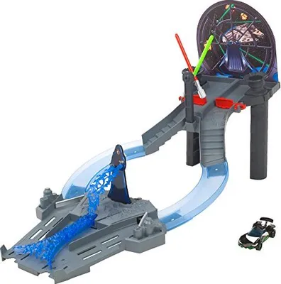 A Star Wars-themed Hot Wheels track set with a car.