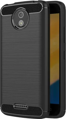 Produktbild von Conie Silikon Schutzhülle für Motorola Moto C Plus Tasche Case Cover Bumper TPU Carbon Look Hülle in Schwarz