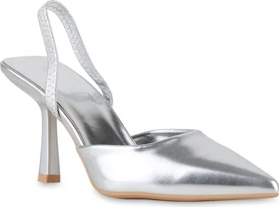 Produktbild von VAN HILL Damen Slingpumps Pumps Spitze Stiletto Klassische Schuhe 841485, Farbe: Silber, Größe: 40