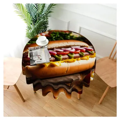 Produktbild von Runde Tischdecke mit Lebensmittelmotiv für Küche und Feierlichkeiten