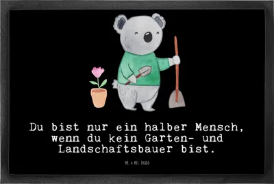 Produktbild von Mr. & Mrs. Panda Bodenvorleger Garten- und Landschaftsbauer Herz 50 x 75 cm - Schwarz - Geschenk, Spruch, Gartenbau, Gärtnerei, Fußabstreifer, Gärtner, Schmutzfangmatte