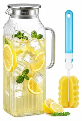 Productafbeelding van Glazen karaf 2 liter met deksel, waterkaraf van glas voor koelkastdeur
