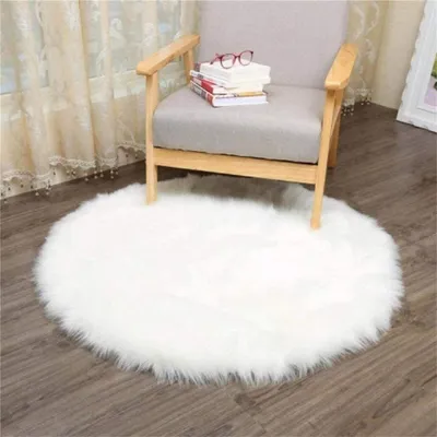 Produktbild von Spitzenqualität Lammfellimitat Teppich, 60 x 60 cm Lammfellimitat Teppich Longhair Fell Optik Nachahmung Wolle Bettvorleger Sofa Matte (Rundes Weiß)