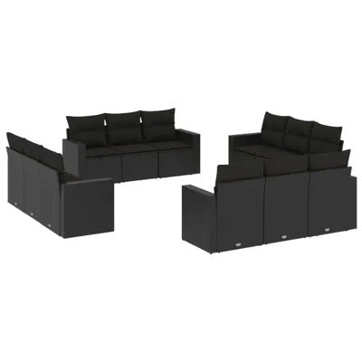 Produktbild von 12-tlg. Garten-Sofagarnitur mit Kissen Schwarz Poly Rattan