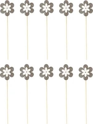 Produktbild von Blumen-Stecker Blume grau weiß mit Holzstab 10 Stück
