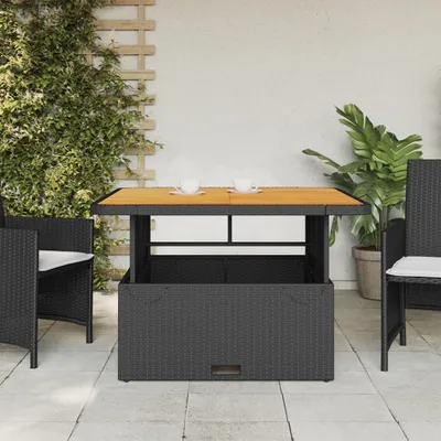 Produktbild von Hochwertigen Möbel Gartentische - Schwarz Gartentisch Schwarz 110x110x71cm Poly Rattan und Akazienholz NEU4640087