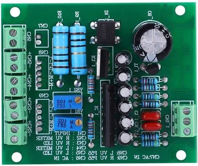 Image de Carte d'amplification avec vumètres stéréo 12 volts | Avec fonction de sourdine pour l'audio | Circuit intégré professionnel | 12 volts | Stéréo | Vumètres | Carte