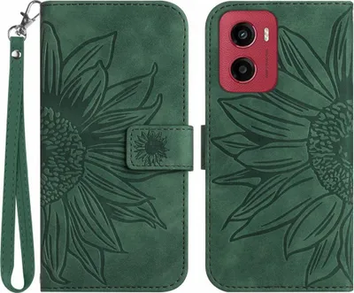 Produktbild von Motorola Moto G05 / E15 Hülle - Coverup Sonnenblume Klapphülle mit Schlüsselband - Grün
