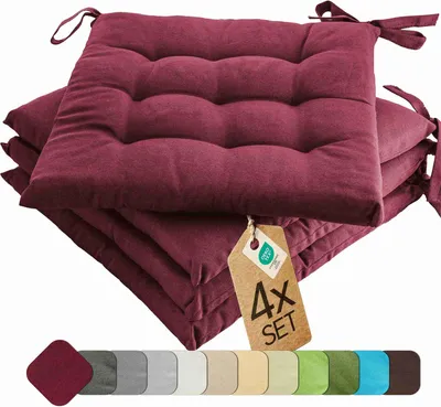 Image de Coussin de chaise Indoor & Outdoor Set de 4 pièces 40x40 cm - Bordeaux - etérea Coussin de chaise avec rubans