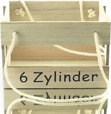 Produktbild von Riffelmacher Flaschenkasten mit Henkel "6 Zylinder" Holz Natur 23 cm x 14 cm x 15 cm