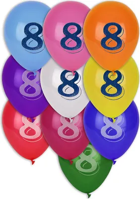 Image de Chiffre 8 ballons d'anniversaire anniversaire 8 ans 8 pièces multicolores -
