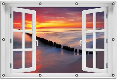 Produktbild von Wallario Outdoor-Poster für Garten oder Balkon 80 x 120 cm: Farbenspiel im Himmel - Sonnenuntergang am Strand