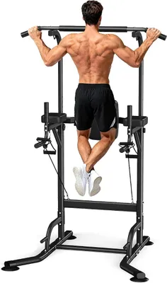 Imagen del producto de Torre de ejercicios multifuncional para gimnasios domésticos, barra de dominadas independiente, estación de entrenamiento con capacidad máxima de 205 kg