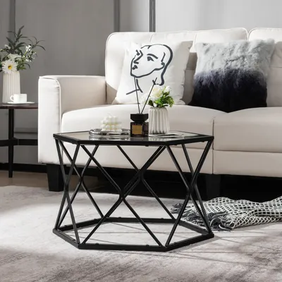 Produktbild von COSTWAY Glastisch mit Metallrahmen, Couchtisch modern, Beistelltisch 65 x 56 x 40 cm