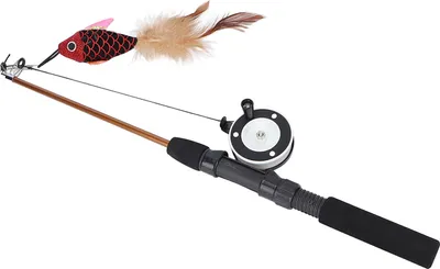 Imagen del producto de Juguete para gatos con forma de caña de pescar, juguete para gatos tipo caña de pescar, juguete para gatos con varilla y plumas, juguete para gatos tipo caña de pescar retráctil, juguete para gatos con varilla y plumas, juguete para gatos