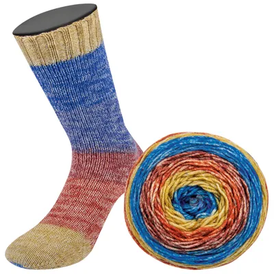 Produktbild von Lana Grossa - Gomitolo Meilenweit 4019 blau senfgelb orange braunrot